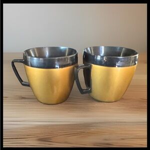 Vintage Thermo-Serv Gold & Black Insulated Coffee Mugs – Mid-Century Modern Cups